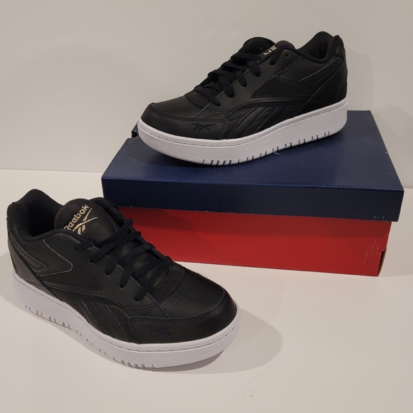 NWB NWT Reebok Court Double Mix Women's Black Leather Shoes White Soles 6.5 - Picture 3 of 15